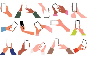 various illustrated hands holding phones, best apps for small business owners