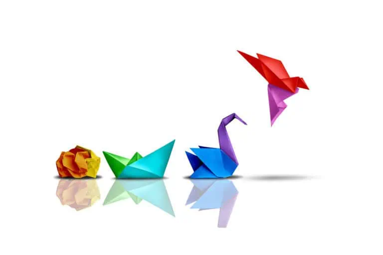 paper origami rebranding into a flying bird