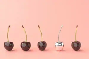 small business noticed online - silver cherry amongst 4 red cherries