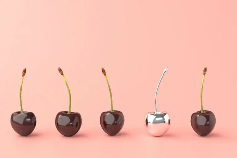 small business noticed online - silver cherry amongst 4 red cherries