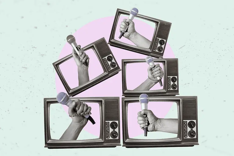 promote your small business, microphones on tv screens