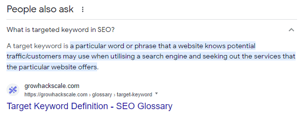 people also asked snippet for "what is a targeted keyword in SEO?"