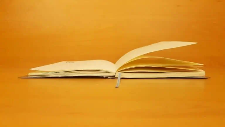 business book open on orange background
