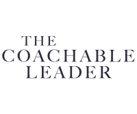Coachable leader concept with dark background and large text on screen.