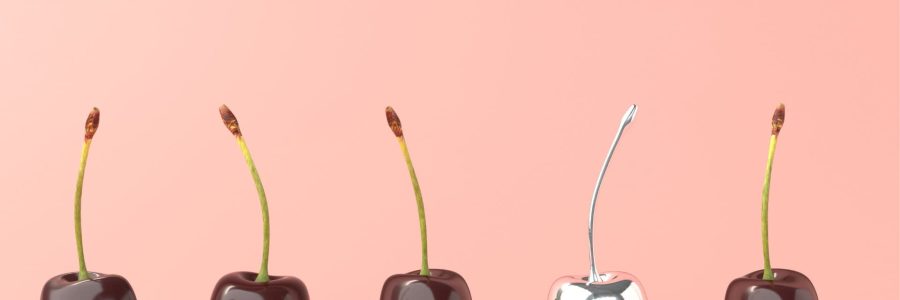 small business noticed online - silver cherry amongst 4 red cherries