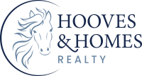 Horse head logo with flowing mane in navy blue, representing Hooves & Homes Realty branding and professionalism.