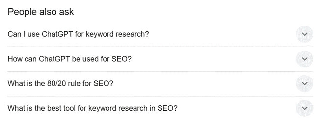 People also ask Google questions related to using ChatGPT for keyword research