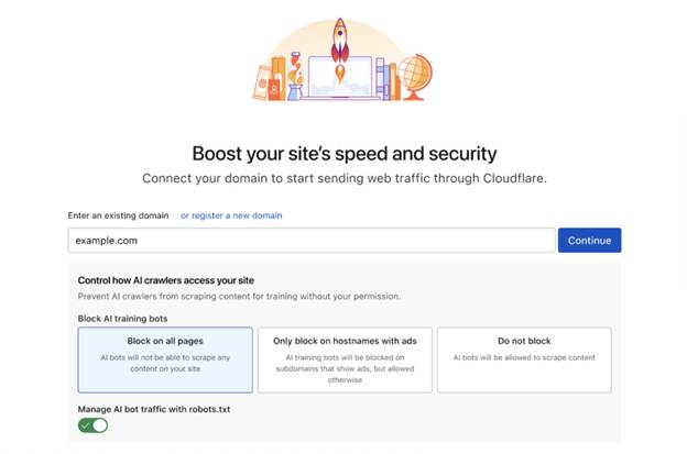 Boost your site's speed and security by connecting your domain to Cloudflare for optimal web traffic management and protection from malicious bot access.